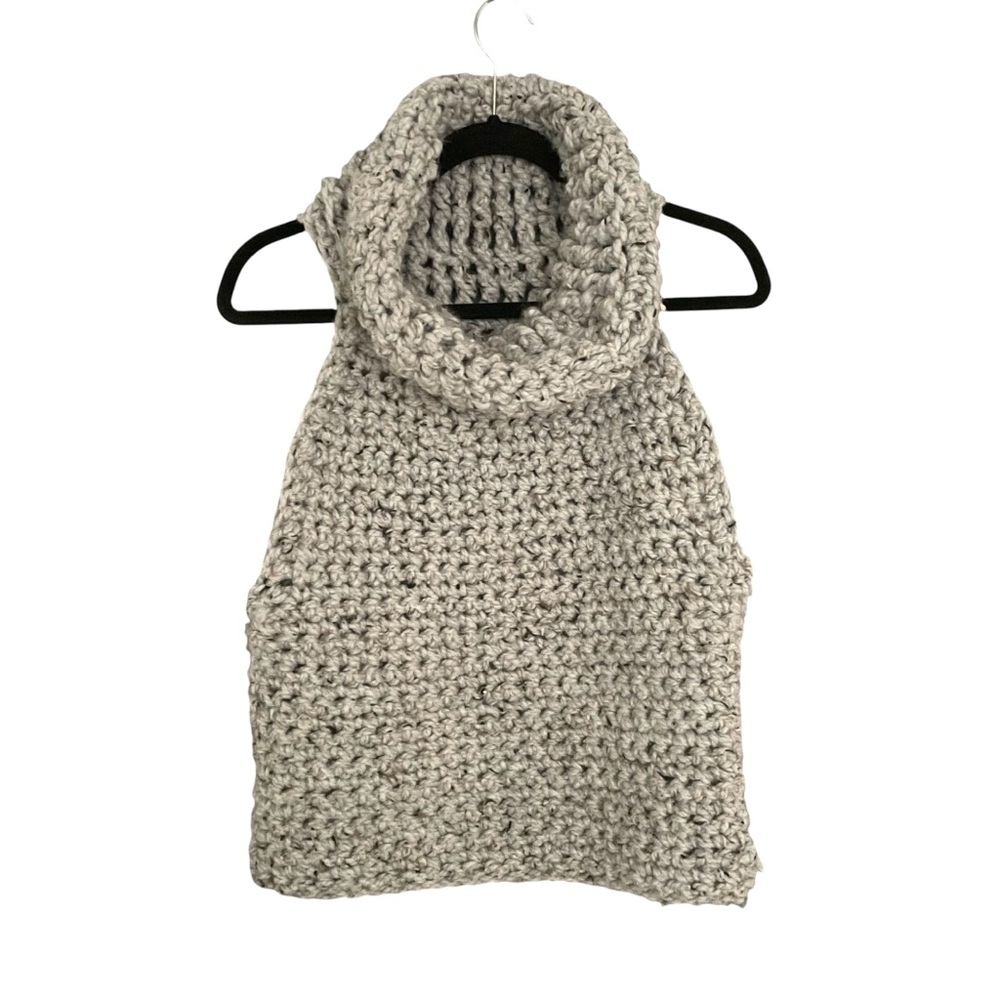 HANDMADE HANDKNIT Chunky Sleeveless Sweater Vest Cowl Neck Cropped Gray S/M